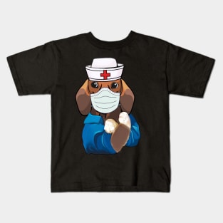 Strong Dachshund Is Wearing Mask Face Anti Virus 2020 T-shirt Kids T-Shirt